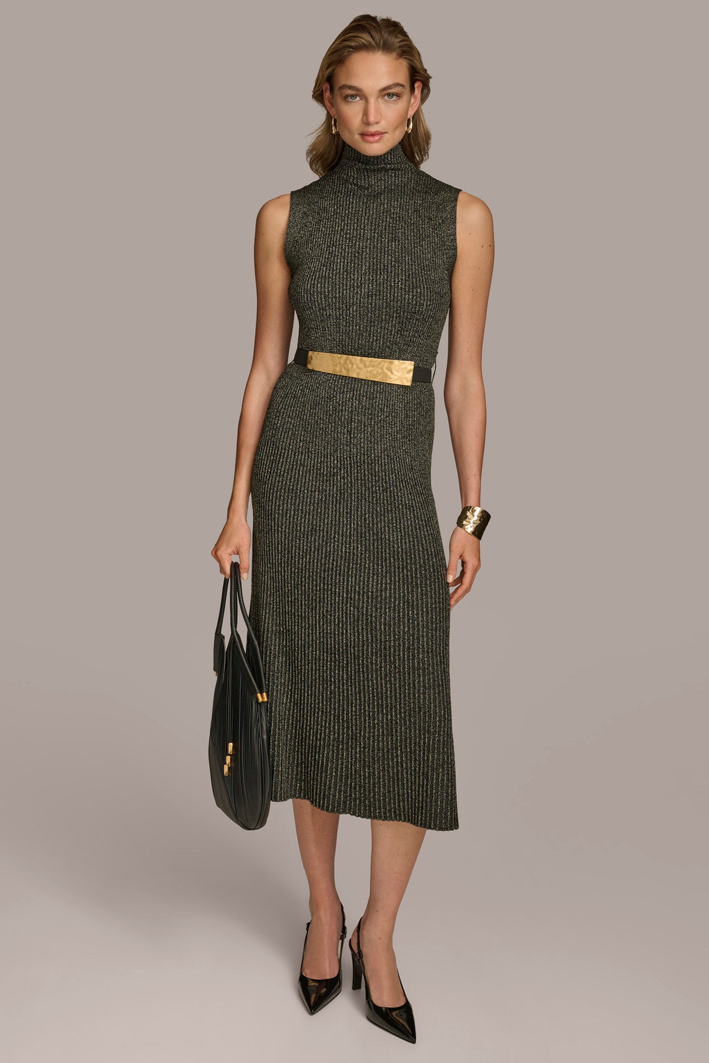 (image for) UNIQUE INFLUENCE MOCK NECK MIDI BELTED MIDI DRESS